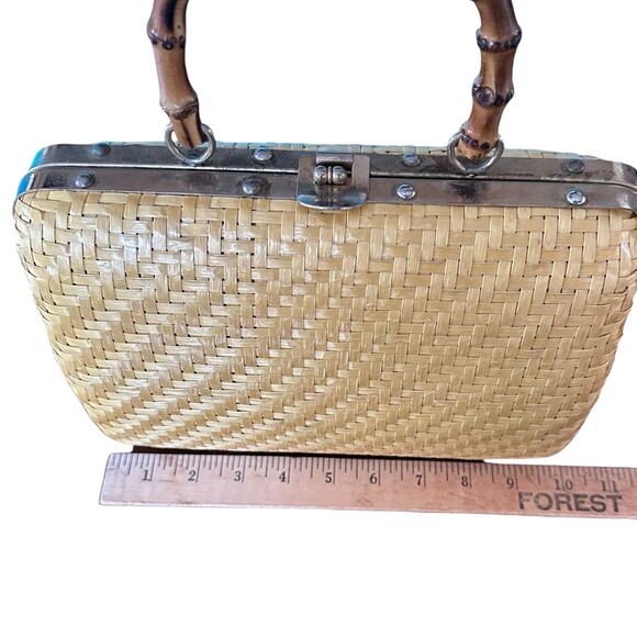 Vintage Rich’s Wicker Handbag Bamboo Top Handle Italian Woven Rattan Purse - Picture 15 of 15